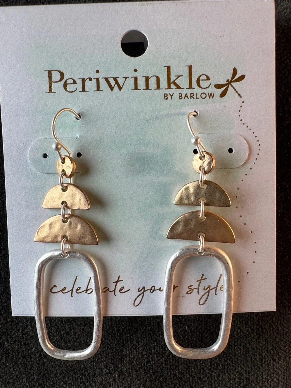 0434-Periwinkle by Barlow Two-Tone Drop Earrings - Gold & Silver‎